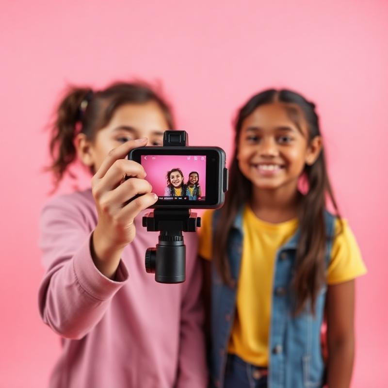 Kids filming with a vlog camera